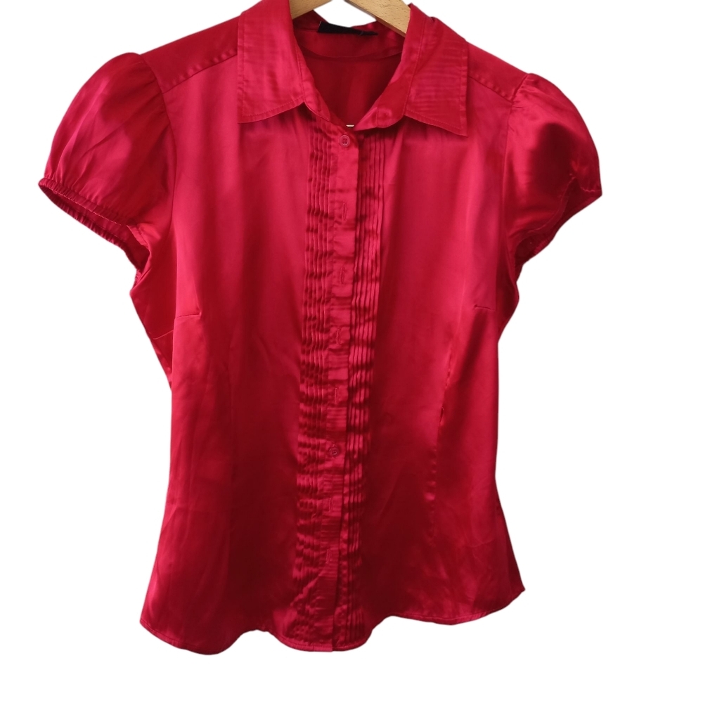 Lindex Women's Hot Red Satin Short Sleeve Top Size 38